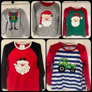 🎅🏻Set of 5 Kids Holiday Shirts (Boys 5T, 5-6) ❤️💚🤍